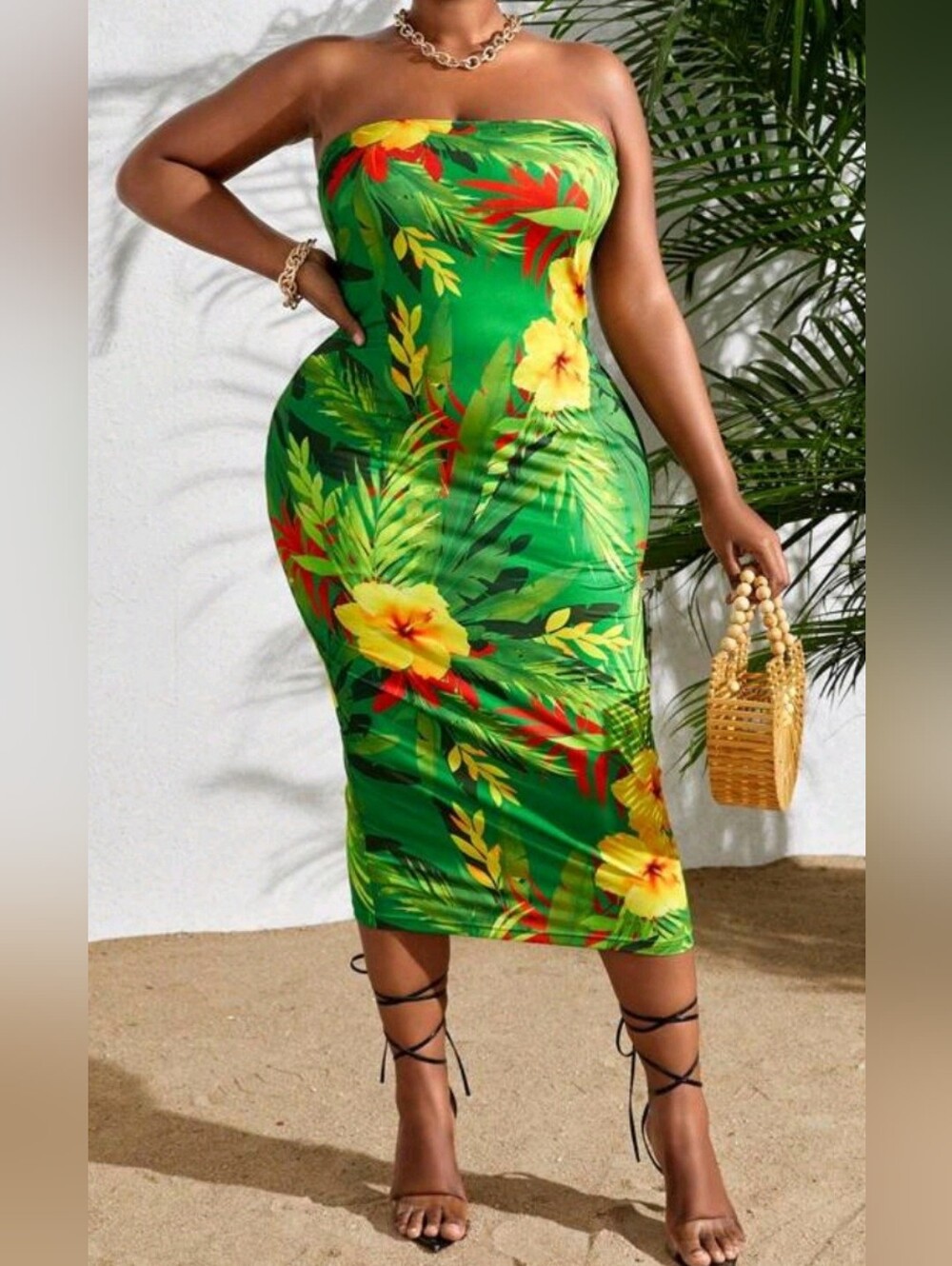 SHEIN Plus Tropical Bodycon Dress
